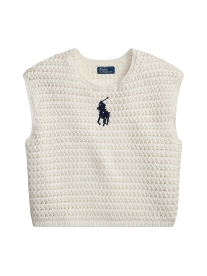 RALPH LAUREN WOMEN Big Pony Crocheted Cotton Jumper White