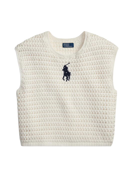 RALPH LAUREN WOMEN Big Pony Crocheted Cotton Jumper White