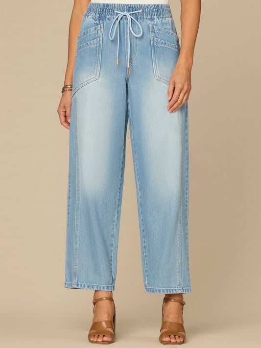 "Ab"leisure Skyrise Drawstring Double Pocket Petite Barely Barrel Jean
