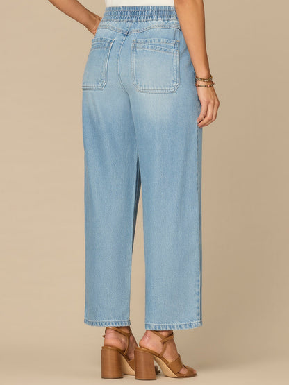 "Ab"leisure Skyrise Drawstring Waist Double Pocket Barely Barrel Jeans