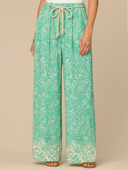 "Ab"leisure Skyrise Rope Belt Spade Pocket Printed Wide Leg Pants