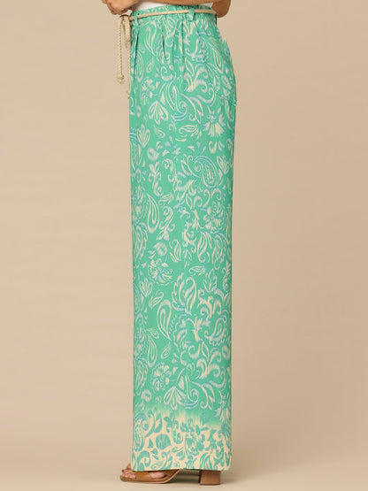 "Ab"leisure Skyrise Rope Belt Spade Pocket Printed Wide Leg Pants