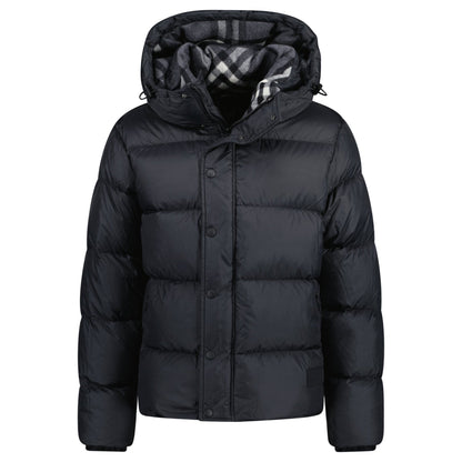 Burberry 'Halsby' Hooded Check Down Jacket Black