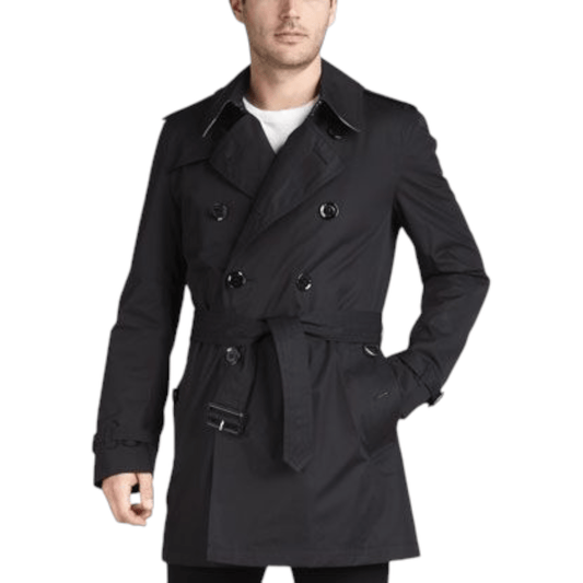 Burberry Mens "Britton" Short Trench Coat, Black