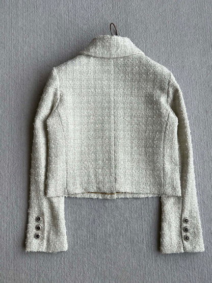 Chanel 2025 White Woven Tweed Fabric Jacket 318544